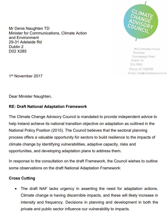 Council response to the draft National Adaptation Framework